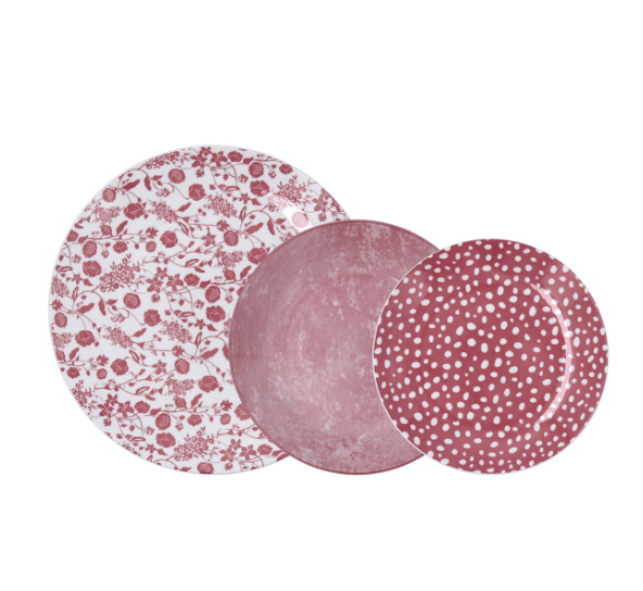 Vajilla BIDASOA Aquilea Rosa 12P